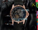 Replica Roger Dubuis Excalibur 46 Rose Gold Black Skeleton Tourbillon Watch